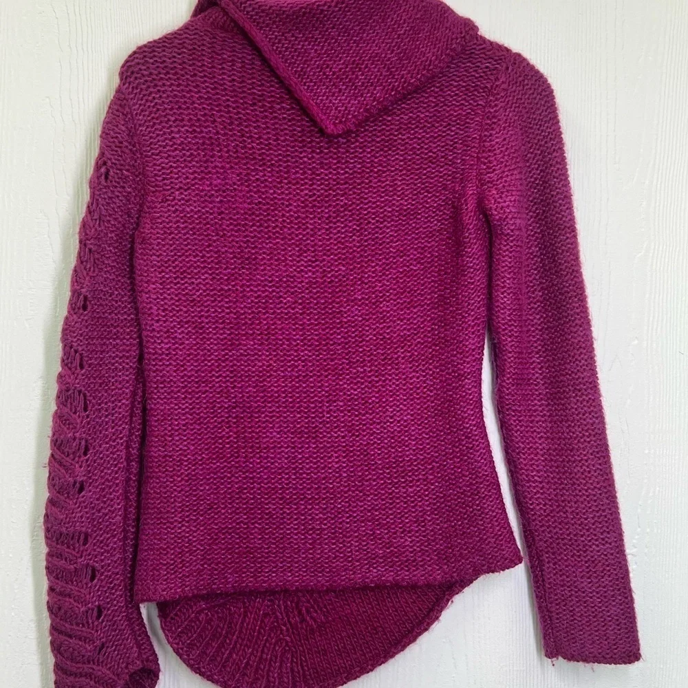 United Colors Of Benetton - Vintage Fuchsia Open Knit Turtleneck Sweater Size S - Picture 8 of 9